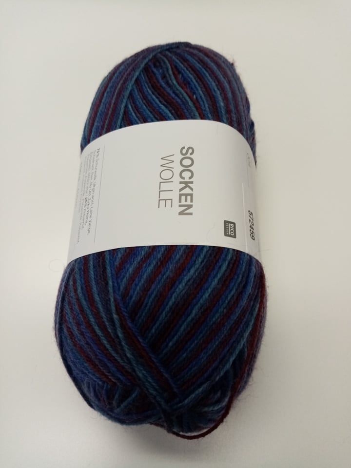 Socken wolle blauw-rood mix 4-ply